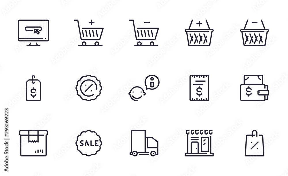 E-commerce icons set outline style E-commerce icons set outline style