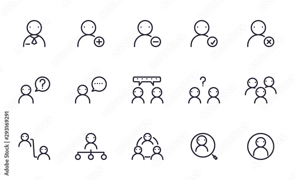 Business people related icons set outline style