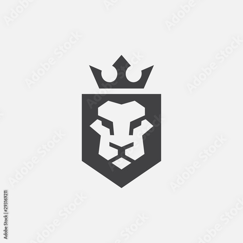 lion shield luxury logo icon, elegant lion shield geometric logo design illustration, lion head with crown logo, lion shield symbol