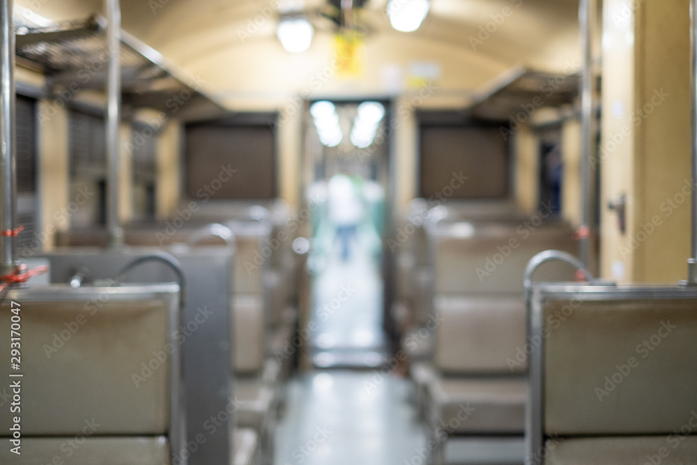 Fototapeta premium Nakhon Ratchasima,Thailind,2019. blurred photo.Inside the Thai train.The background of the rural life of the interior of the train is blurred.