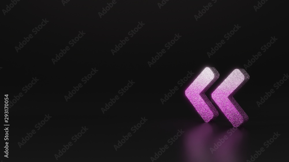 science glitter symbol of angle double left icon 3D rendering science glitter symbol of angle double left icon 3D rendering