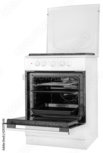 Open gas stove, isolated, white background