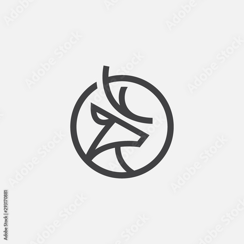 unique deer circular logo design icon, deer head circular icon, geometric deer logo concept, rain deer illustration