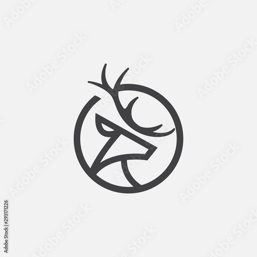 unique deer circular logo design icon, deer head circular icon, geometric deer logo concept, rain deer illustration