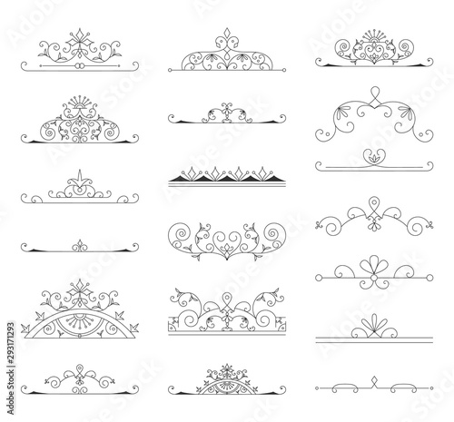 Set of vintage dividers for wedding and menu design. Vector isolated illustration.