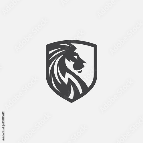lion shield luxury logo icon, elegant lion shield logo design illustration, lion head, lion shield symbol