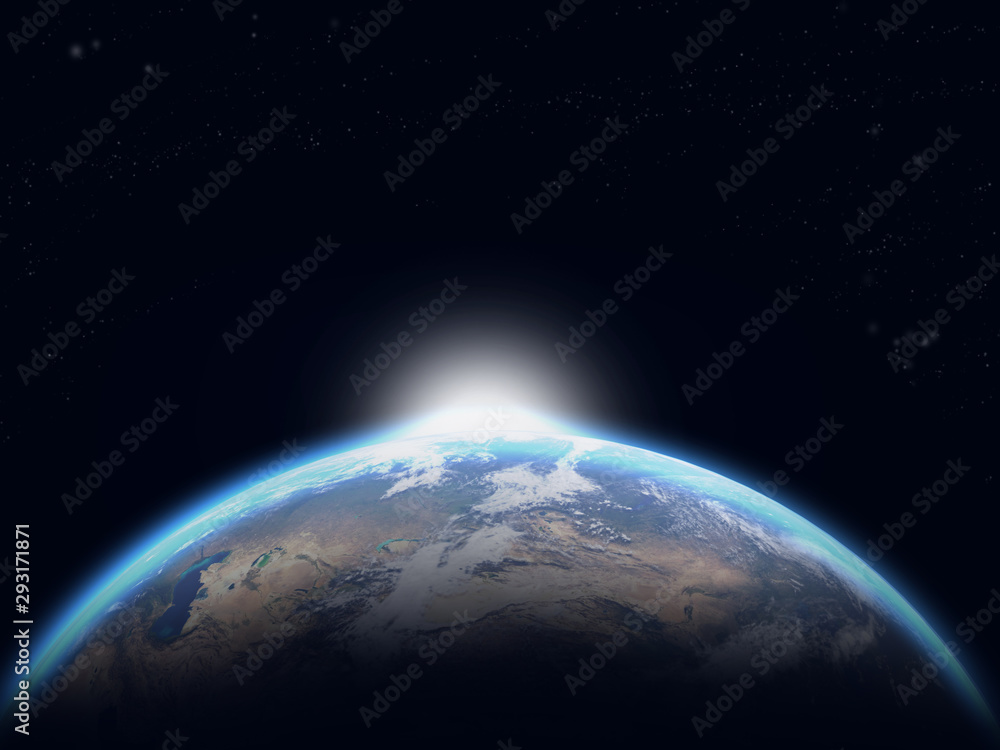 Earth in the outer space. Planet Earth from space 3D illustration. Elements of this image furnished by NASA