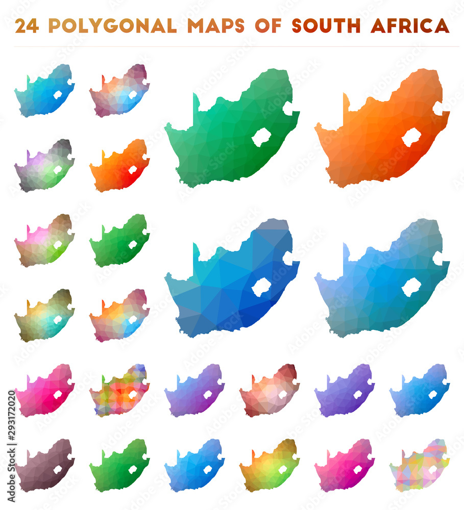 Set of vector polygonal maps of South Africa. Bright gradient map of ...