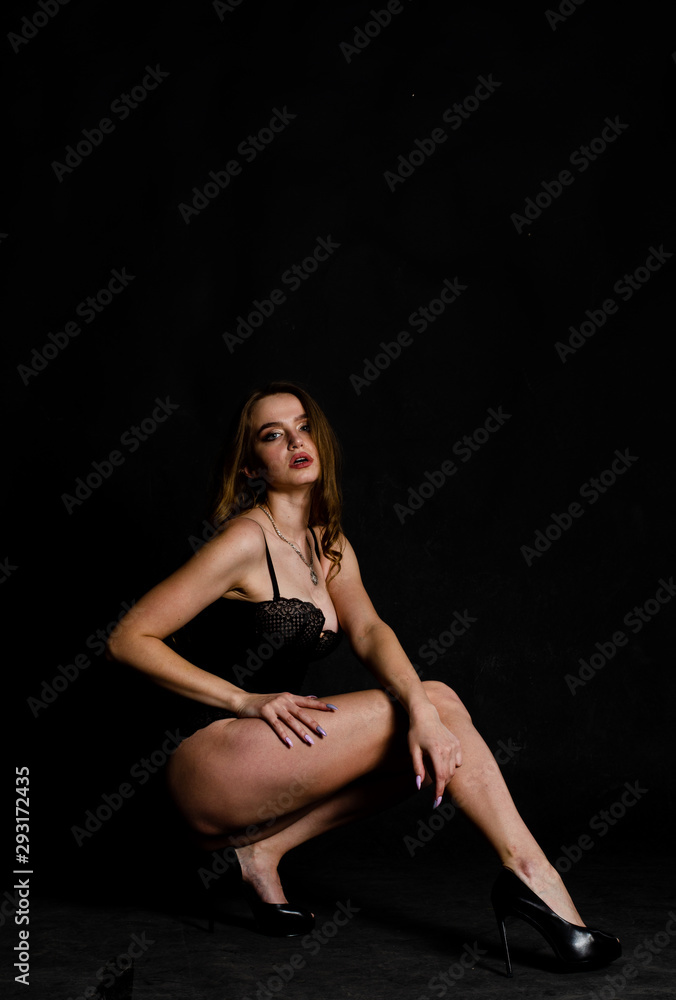 High sexy brunette lingerie studio portrait High sexy brunette lingerie studio portrait
