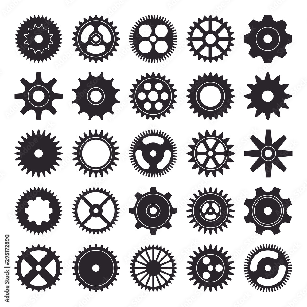 Cogwheel silhouette icons set isolated on white background. Vector illustration Cogwheel silhouette icons set isolated on white background. Vector illustration