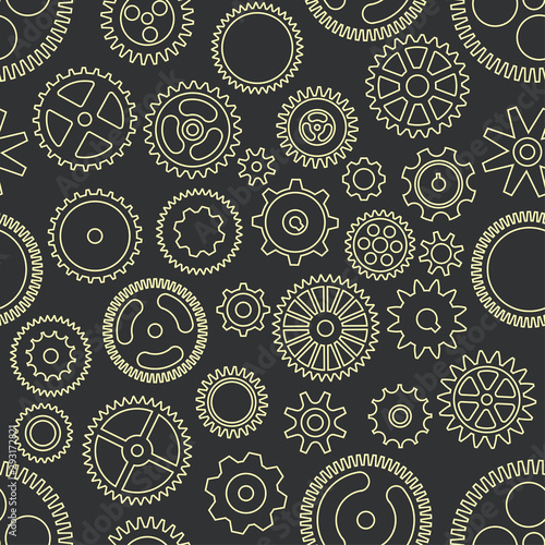 Gear cogwheels dark background. Vector seamless pattern © grumpybox