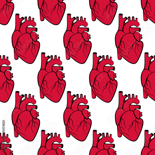 Realistic human heart seamless pattern. Background for fabric, wrapping, wallpaper. Decorative print. Vector illustration