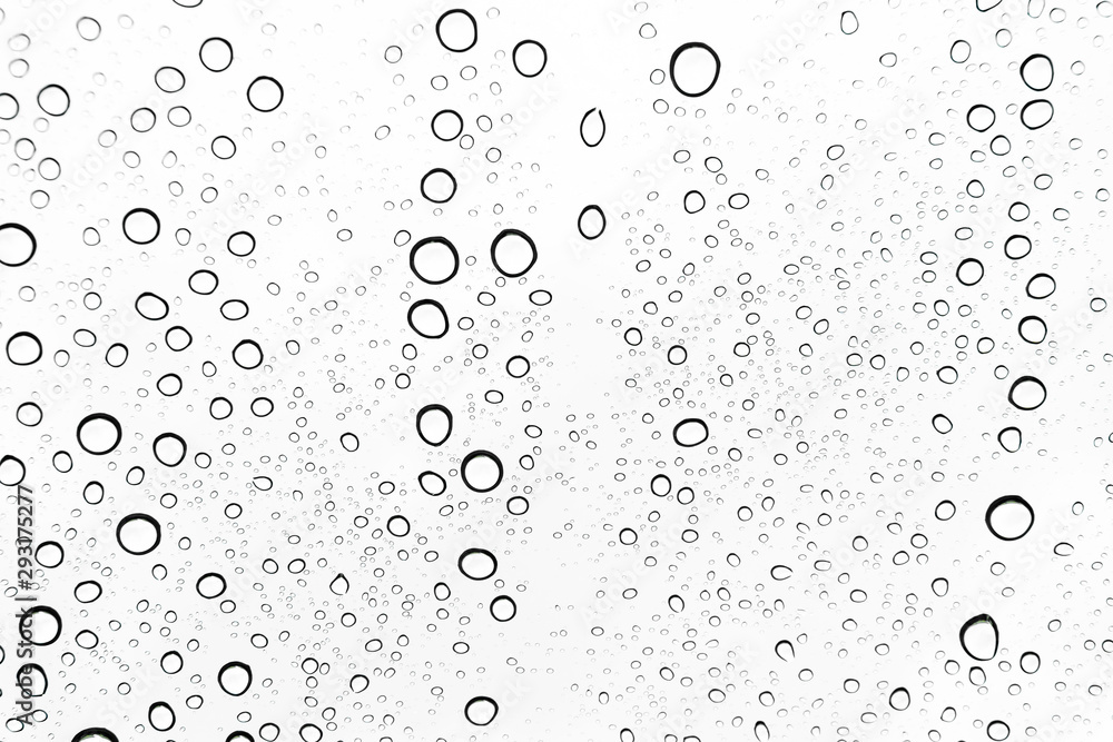 Rain drops on window glasses surface Natural Pattern of raindrops. Natural pattern of raindrops on white background for your design.