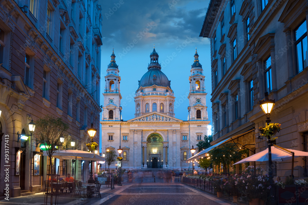 St Stephen's Basilica night view. Budapest