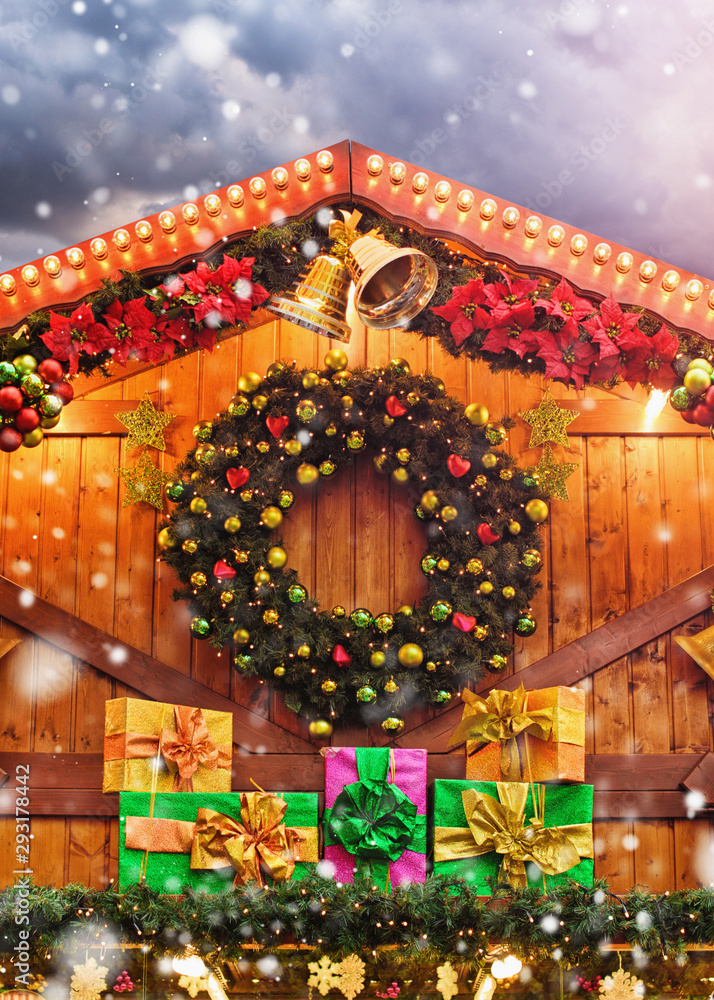 poster - christmas motive with christmas wreath and presents