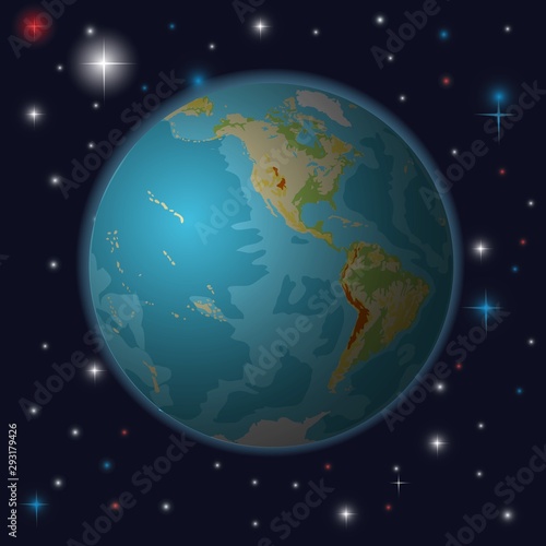 Planet earth in space. Stars and nebula on a dark background