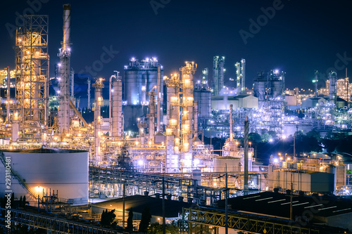 Glitter lighting of fossil fuel refinery and petrochemical industrial plant with night  Petroleum industry estate