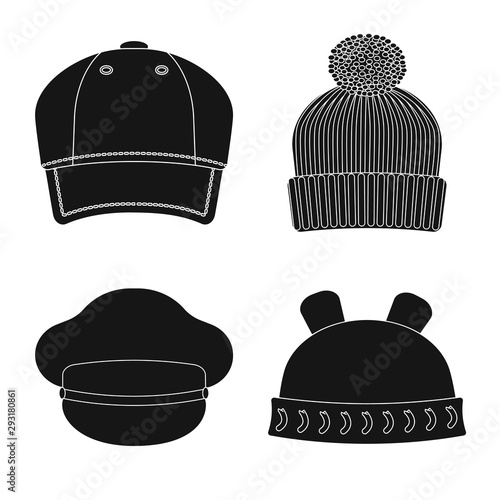 Isolated object of headgear and cap logo. Set of headgear and accessory vector icon for stock.