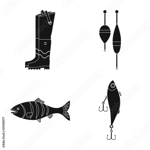 Vector illustration of fish and fishing logo. Collection of fish and equipment vector icon for stock.