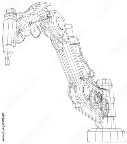 Industrial robot manipulator. EPS10 format. Wire-frame Vector created of 3d. EPS10 format.