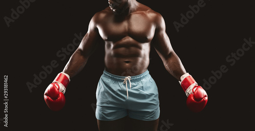 Furious boxer spreading his arms with boxing gloves widely © Prostock-studio
