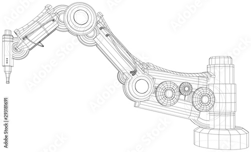 Industrial robot manipulator. EPS10 format. Wire-frame Vector created of 3d. EPS10 format.