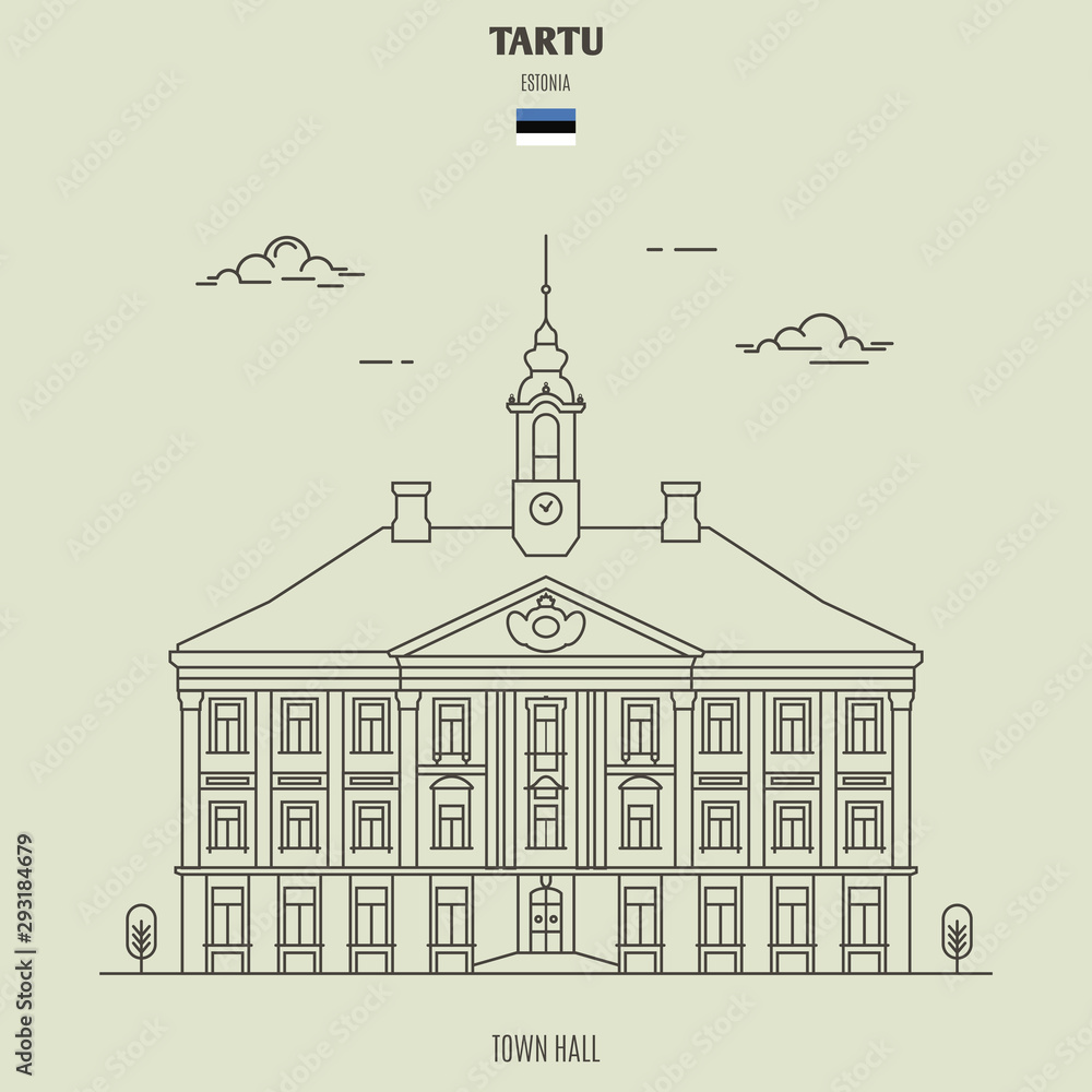 Town Hall in Tartu, Estonia. Landmark icon Town Hall in Tartu, Estonia. Landmark icon