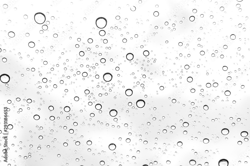 Rain drops on window glasses surface Natural Pattern of raindrops. Natural pattern of raindrops on white background for your design.