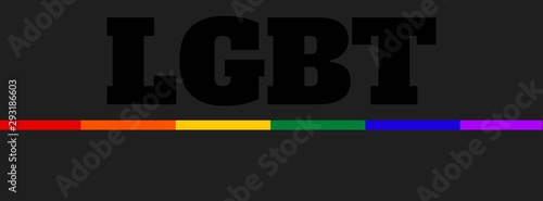 Thin line in LGBT flag colors on dark background. Symbol lesbian, gay, bisexual, transgender rainbow flag. Poster, card, banner, background