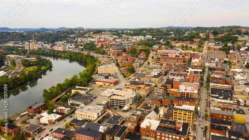 Tableau sur toile Aerial Perspective Over The Riverfront Downtown City Center Morgantown West Virg