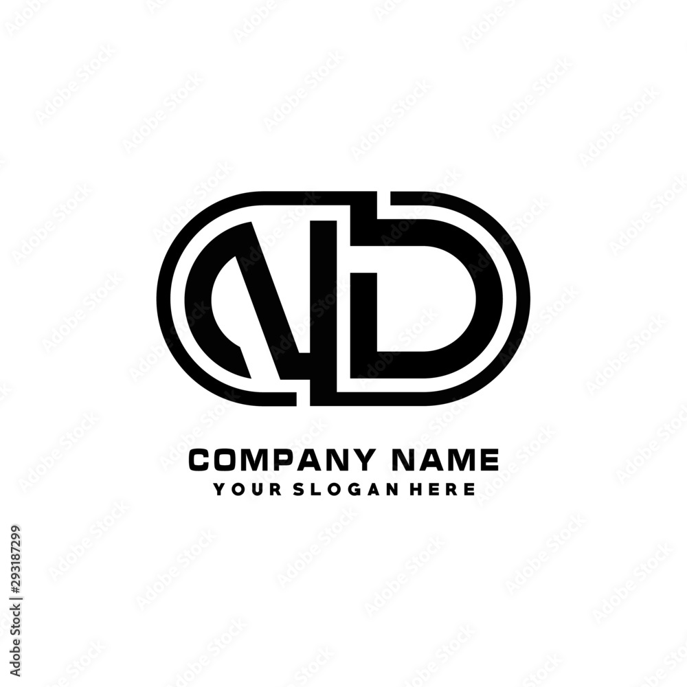 ND initial letters looping linked oval elegant logo blue, black