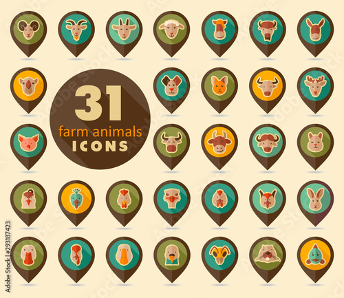 Farm animal pin map icons