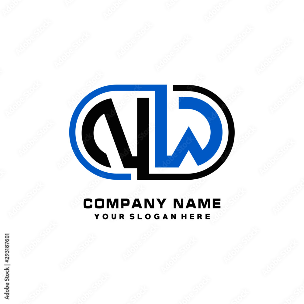 NW initial letters looping linked oval elegant logo blue, black