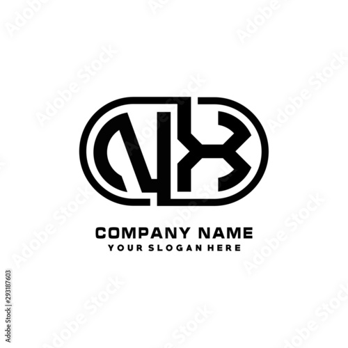 NX initial letters looping linked oval elegant logo blue, black