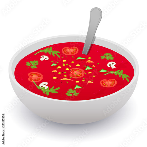 Vector drawing. Vegetable soup mash. Snack vegetarian organic.