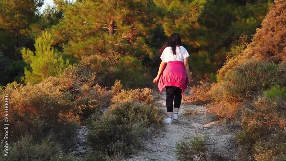 Single women walking in the forest. Single women walking in the forest.