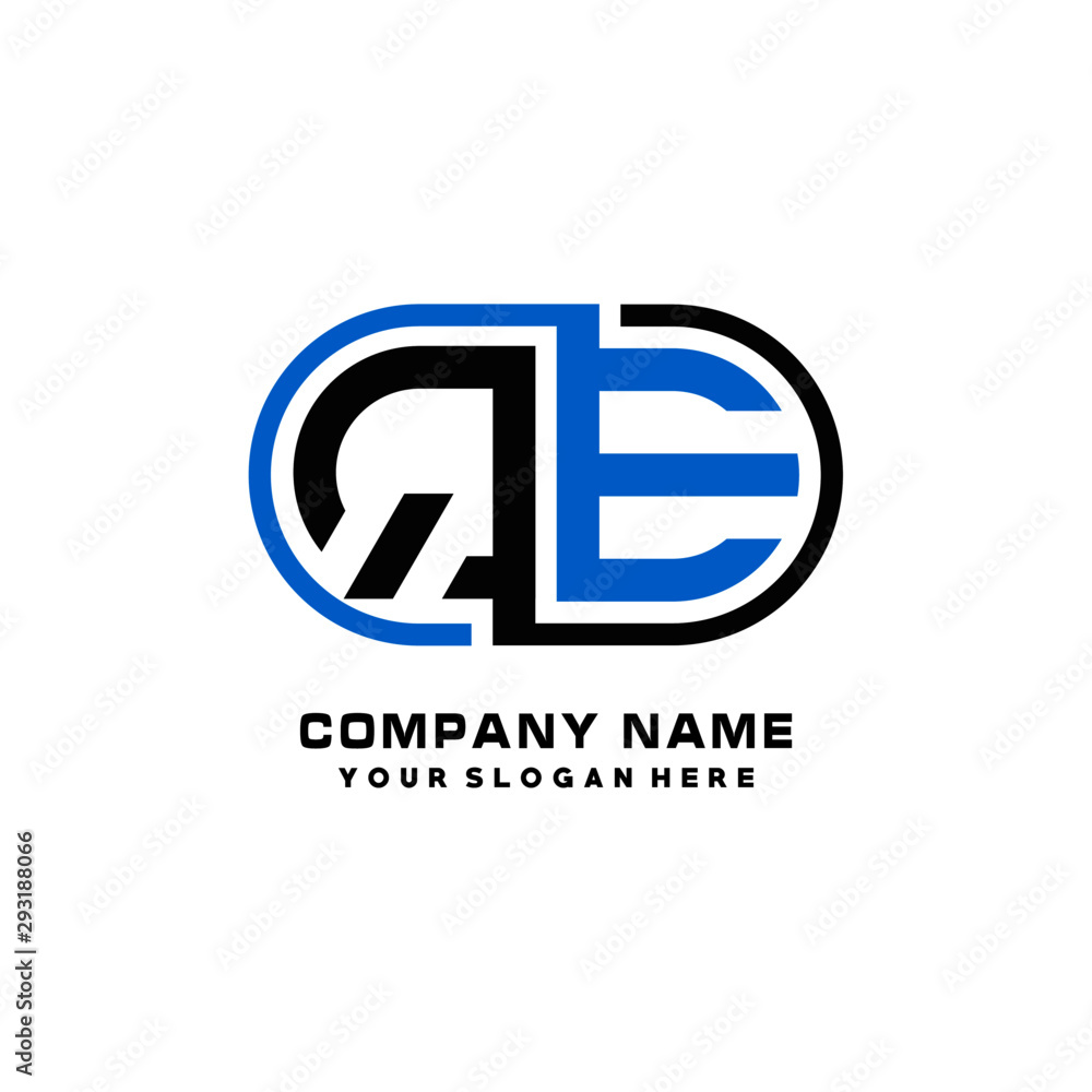 QE initial letters looping linked oval elegant logo blue, black QE initial letters looping linked oval elegant logo blue, black
