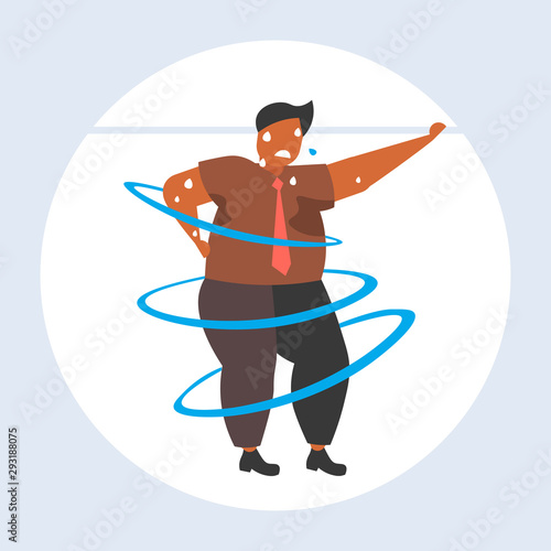 fat obese man dancing pose overweight african american sweaty guy cardio training weight loss concept flat full length
