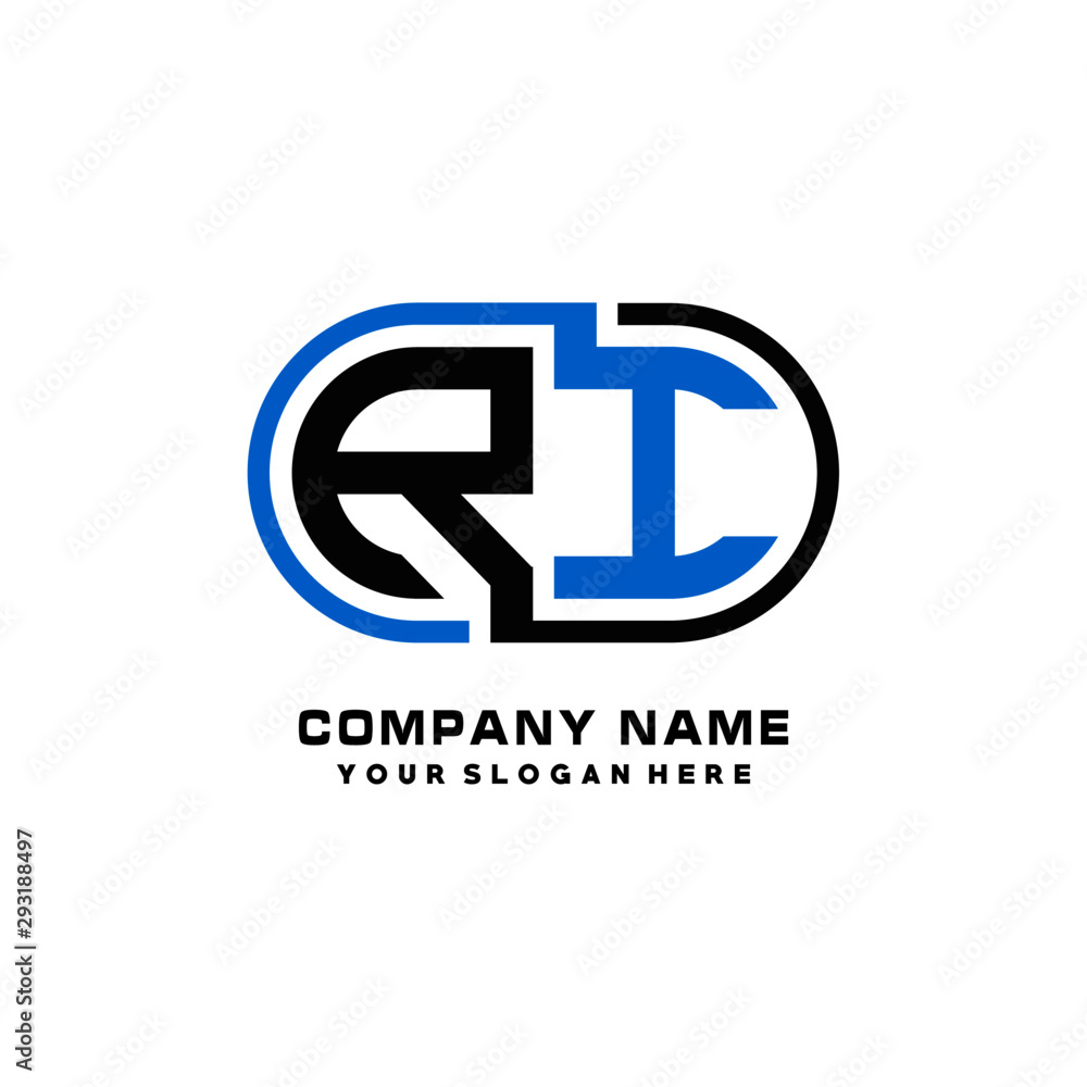 RI initial letters looping linked oval elegant logo blue, black RI initial letters looping linked oval elegant logo blue, black