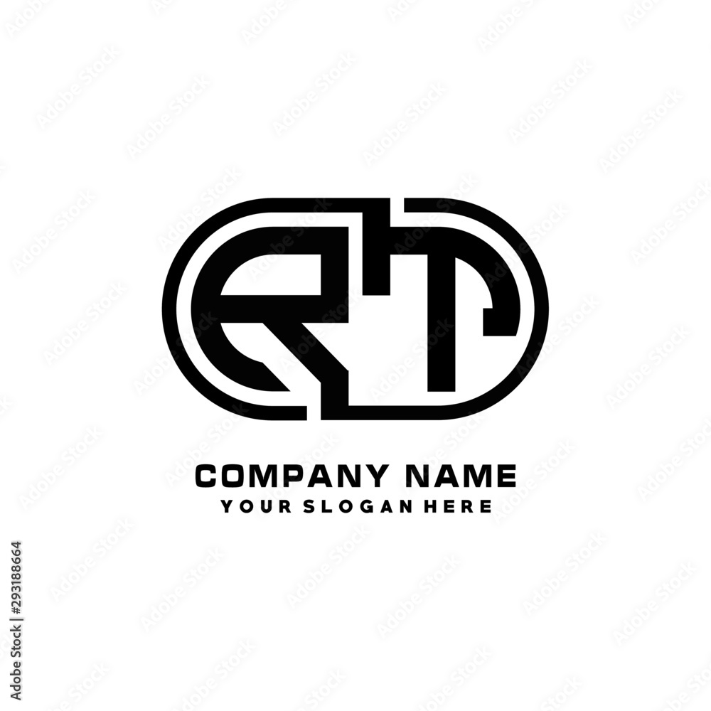 RT initial letters looping linked oval elegant logo blue, black RT initial letters looping linked oval elegant logo blue, black