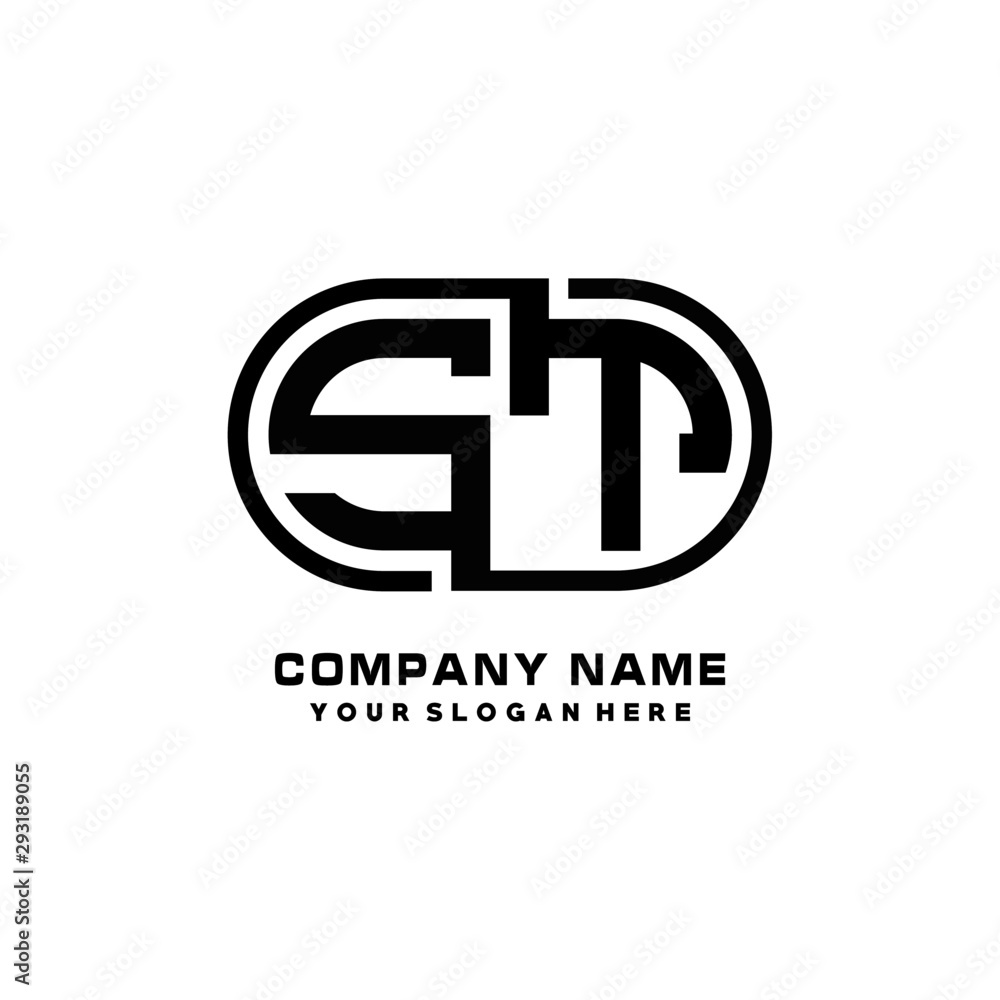 ST initial letters looping linked oval elegant logo blue, black ST initial letters looping linked oval elegant logo blue, black