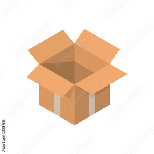 Isometric packaging cardboard box vector illustration in cartoon style on white background.