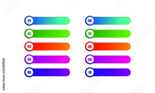 Bullet Points With Numbers 1 to 10 in Colorful Text Boxes. Vector Web Element