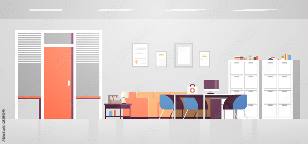 modern doctor cabinet with furniture empty no people hospital office room interior flat horizontal modern doctor cabinet with furniture empty no people hospital office room interior flat horizontal