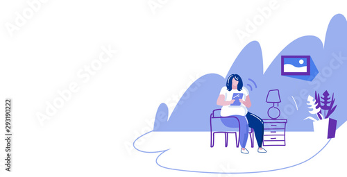fat obese woman using tablet pc wireless connection digital addiction social network communication concept overweight girl sitting on armchair sketch full length horizontal