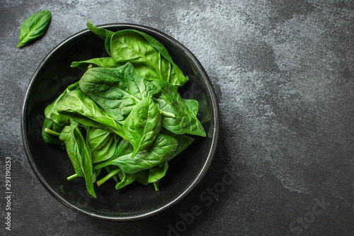 spinach (green grass, vitamins salad) menu concept. food background. copy space. Top view