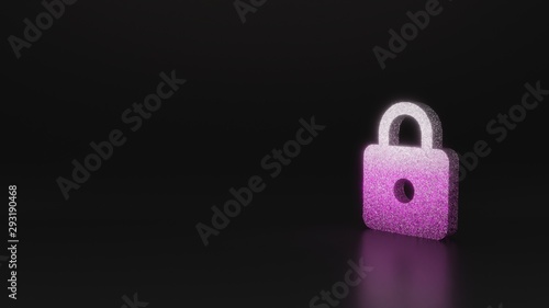 science glitter symbol of locked padlock icon 3D rendering