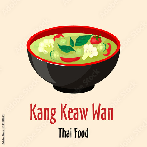 Kang keaw wan thai soup icon, spicy tasty dish in colorful bowl isolated vector illustration.