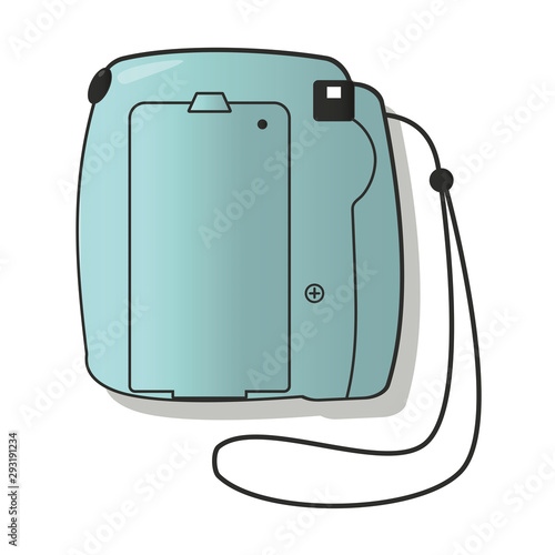 Teal, vintage instant camera vector illustration, rear view.