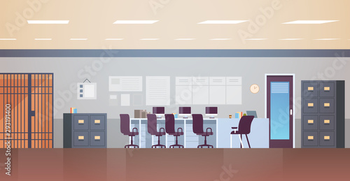 modern police station or department with furniture empty no people office room interior flat horizontal